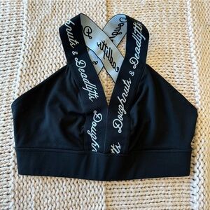 Doughnuts & Deadlifts black and white sports bra CrossFit fitness size medium